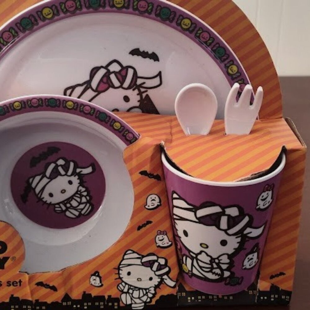 Sanrio Plate Bowl Cup Utensil Set Hello Kitty Halloween